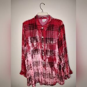 Soft Surroundings Plaid Button Up Velvet Shirt size 18 very soft
